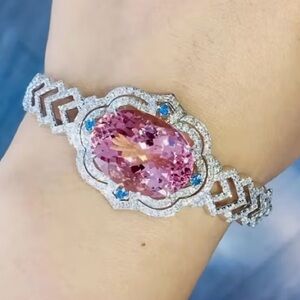 New Elegant Large Pink and Other Stones Silver Bracelet